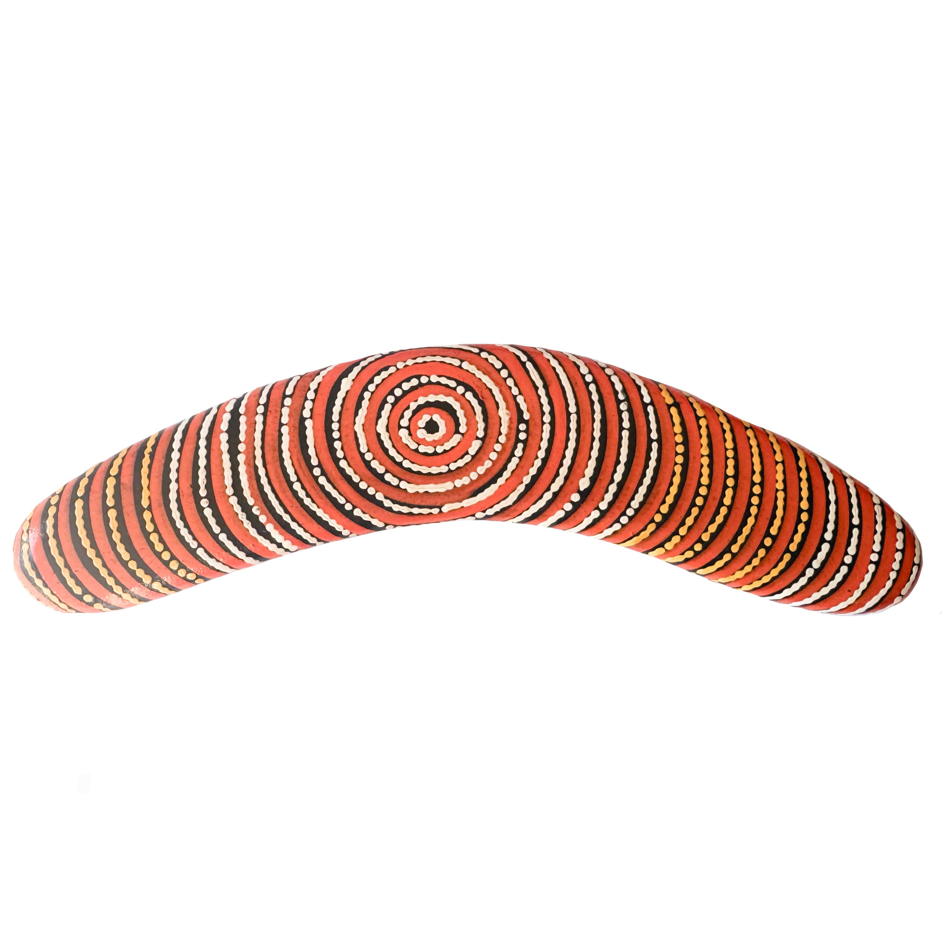 10" / 25cm BOOMERANG + STAND - HARDWOOD - ABORIGINAL ART - WENTJA MORGAN - AUSTRALIA, INDIGENOUS, SOUVENIR, GIFT