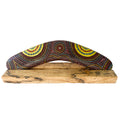10" / 25cm BOOMERANG + STAND - HARDWOOD - ABORIGINAL ART - CINDY WALLACE, CIRCLES - AUSTRALIA, INDIGENOUS, SOUVENIR, GIFT