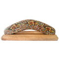 10" / 25cm BOOMERANG + STAND - HARDWOOD - ABORIGINAL ART - DESERT KANGAROO - AUSTRALIA, INDIGENOUS, SOUVENIR, GIFT