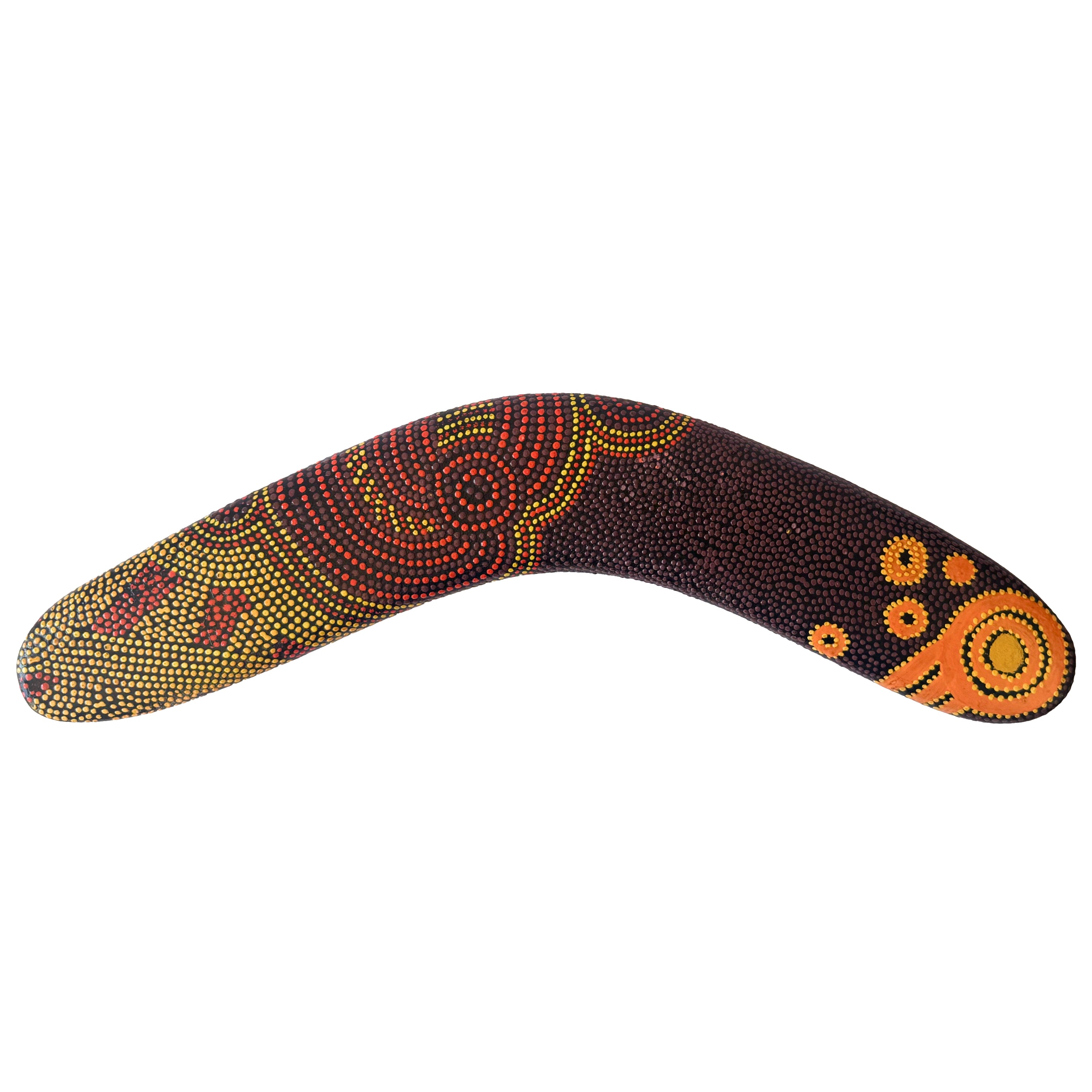 12" / 30cm BOOMERANG - HARDWOOD - ABORIGINAL ART - ALISON MUNTI RILEY, ORANGE - AUSTRALIA, INDIGENOUS, SOUVENIR, GIFT