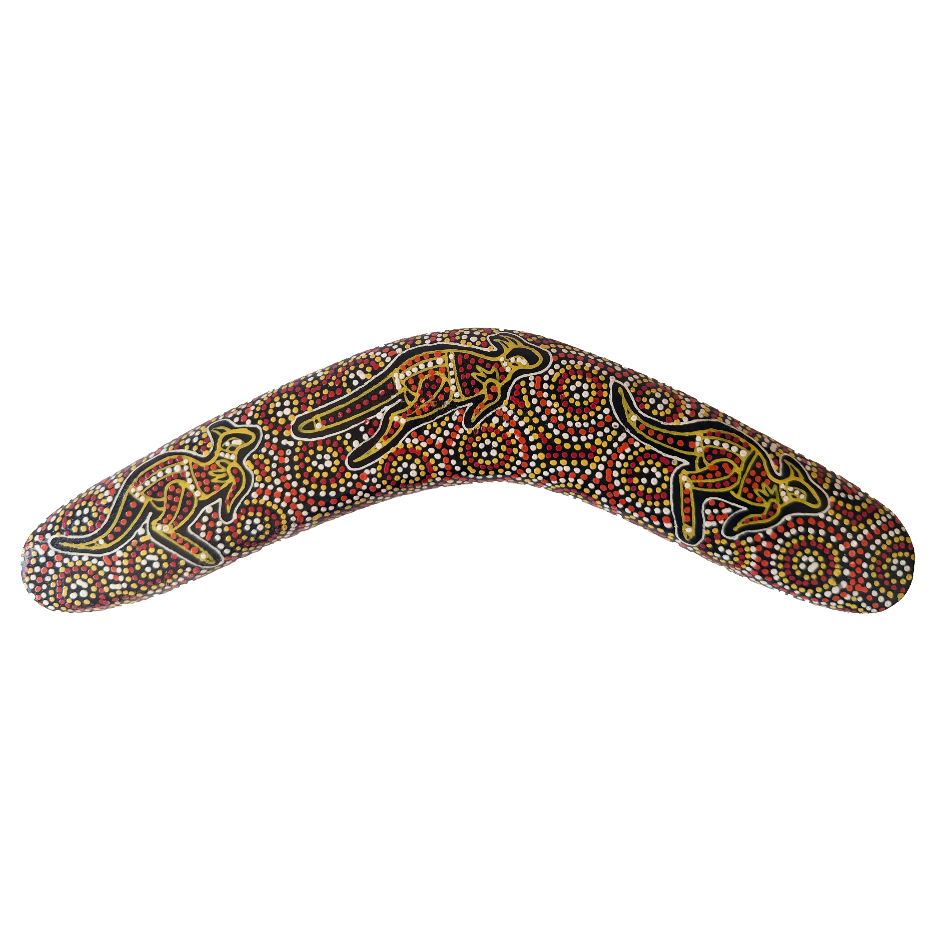 12" / 30cm BOOMERANG - HARDWOOD - ABORIGINAL ART - DESERT KANGAROO - AUSTRALIA, INDIGENOUS, SOUVENIR, GIFT