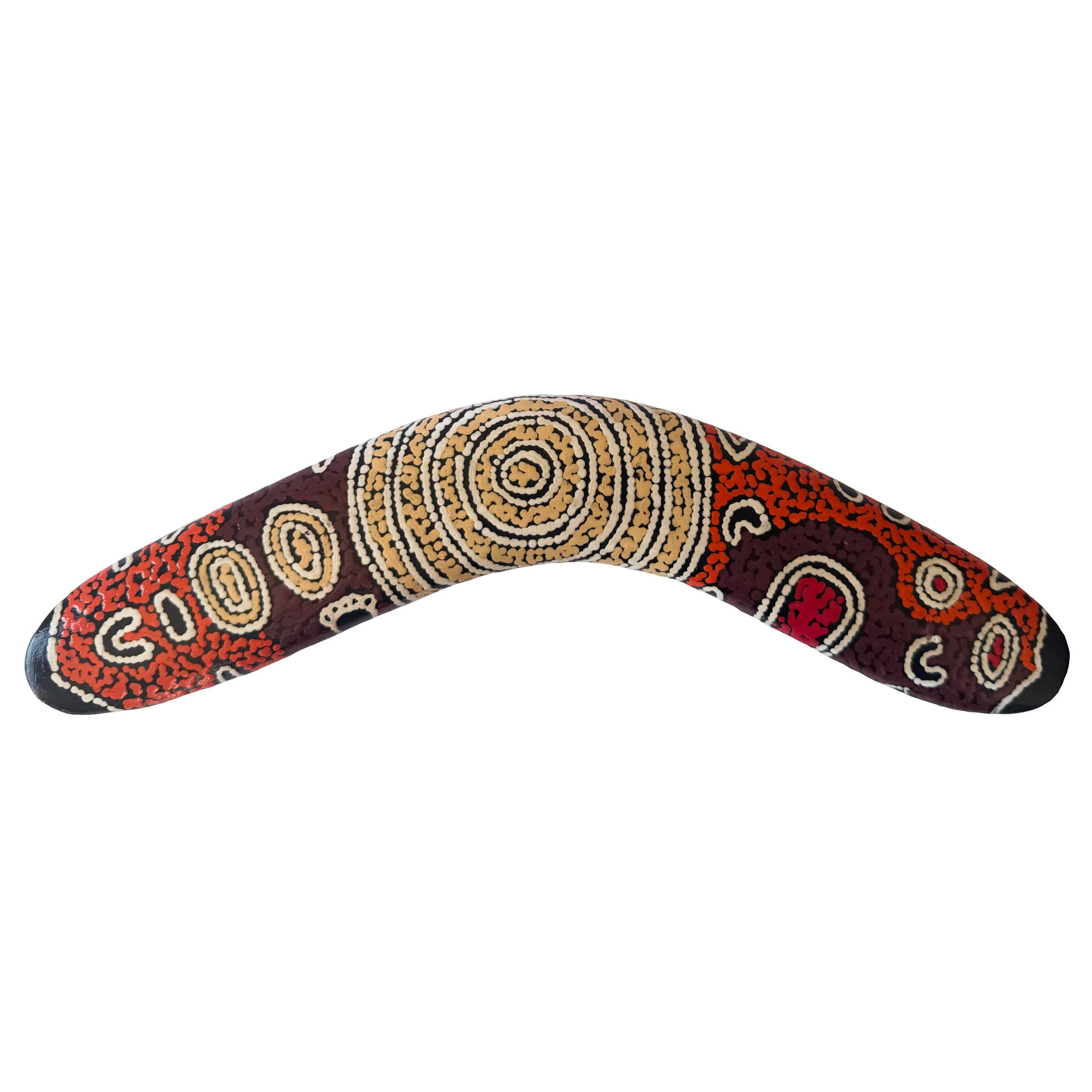 12" / 30cm BOOMERANG - HARDWOOD - ABORIGINAL ART - SAMANTHA NAPANGARTI - AUSTRALIA, INDIGENOUS, SOUVENIR, GIFT