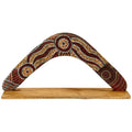 14" / 35cm RETURNING BOOMERANG + STAND - ABORIGINAL ART - ALISON MUNTI RILEY, YELLOW RED - AUSTRALIA, INDIGENOUS, SOUVENIR, GIFT