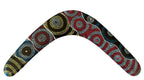 14" / 35cm RETURNING BOOMERANG + STAND - ABORIGINAL ART - CINDY WALLACE, CIRCLES - AUSTRALIA, INDIGENOUS, SOUVENIR, GIFT
