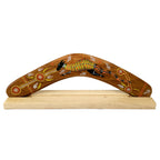 14" / 35cm BOOMERANG + STAND - HARDWOOD - ABORIGINAL ART - KANGAROO - AUSTRALIA, INDIGENOUS, SOUVENIR, GIFT