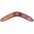 14" / 35cm BOOMERANG + STAND - HARDWOOD - ABORIGINAL ART - WOMEN’S BUSINESS - AUSTRALIA, INDIGENOUS, SOUVENIR, GIFT
