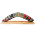 14" / 35cm BOOMERANG + STAND - HARDWOOD - ABORIGINAL ART - SAMANTHA NAPANGARTI - AUSTRALIA, INDIGENOUS, SOUVENIR, GIFT