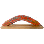 14" / 35cm BOOMERANG + STAND - HARDWOOD - ABORIGINAL ART - WENTJA MORGAN - AUSTRALIA, INDIGENOUS, SOUVENIR, GIFT