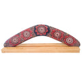 14" / 35cm BOOMERANG + STAND - HARDWOOD - ABORIGINAL ART - WOMEN’S BUSINESS - AUSTRALIA, INDIGENOUS, SOUVENIR, GIFT