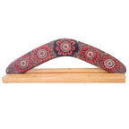 14" / 35cm BOOMERANG + STAND - HARDWOOD - ABORIGINAL ART - WOMEN’S BUSINESS - AUSTRALIA, INDIGENOUS, SOUVENIR, GIFT