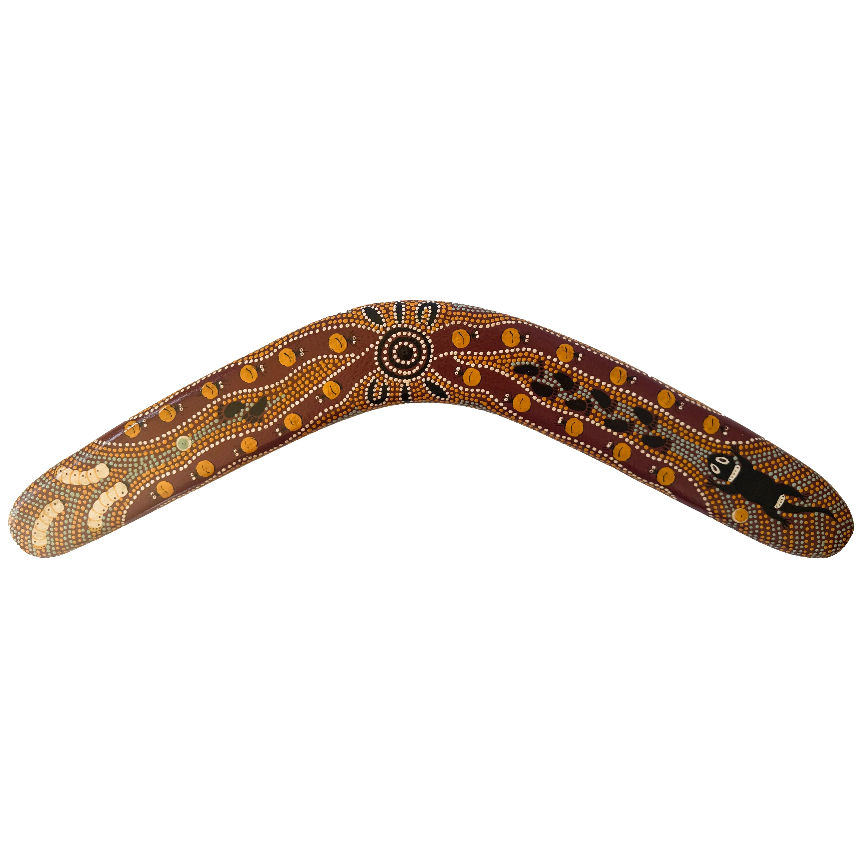 22" / 55cm BOOMERANG - HARDWOOD - ABORIGINAL ART - BUSH TUCKER TAN - AUSTRALIA, INDIGENOUS, SOUVENIR, GIFT