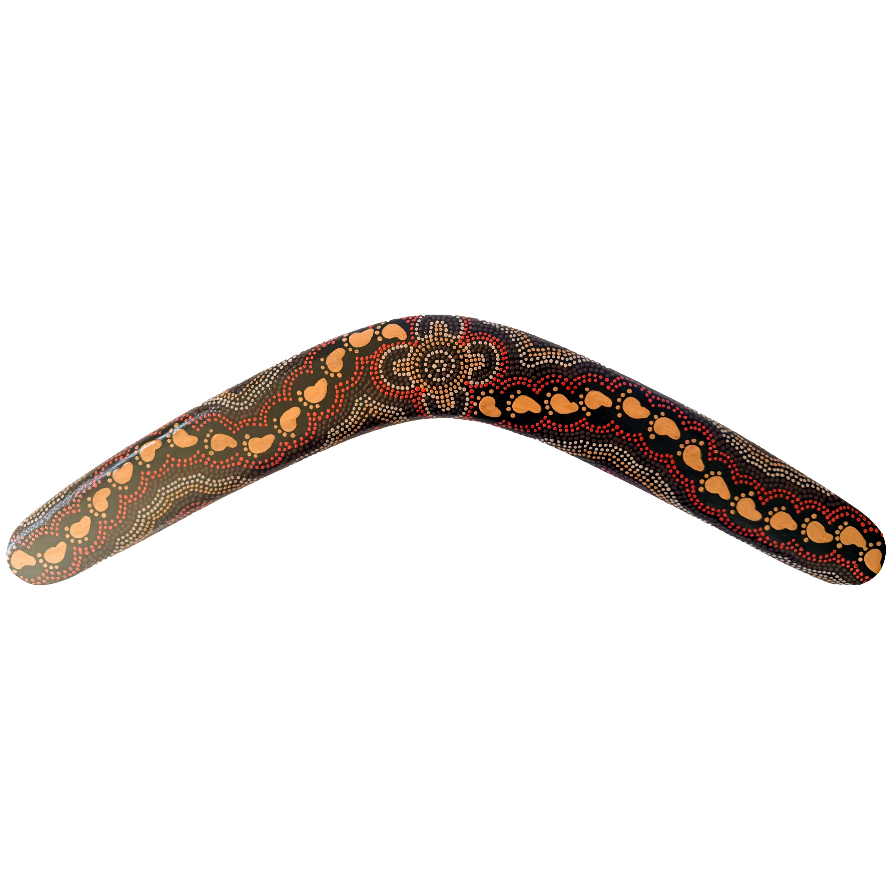 22" / 55cm BOOMERANG - HARDWOOD - ABORIGINAL ART - ON WALKABOUT OCHRE - AUSTRALIA, INDIGENOUS, SOUVENIR, GIFT