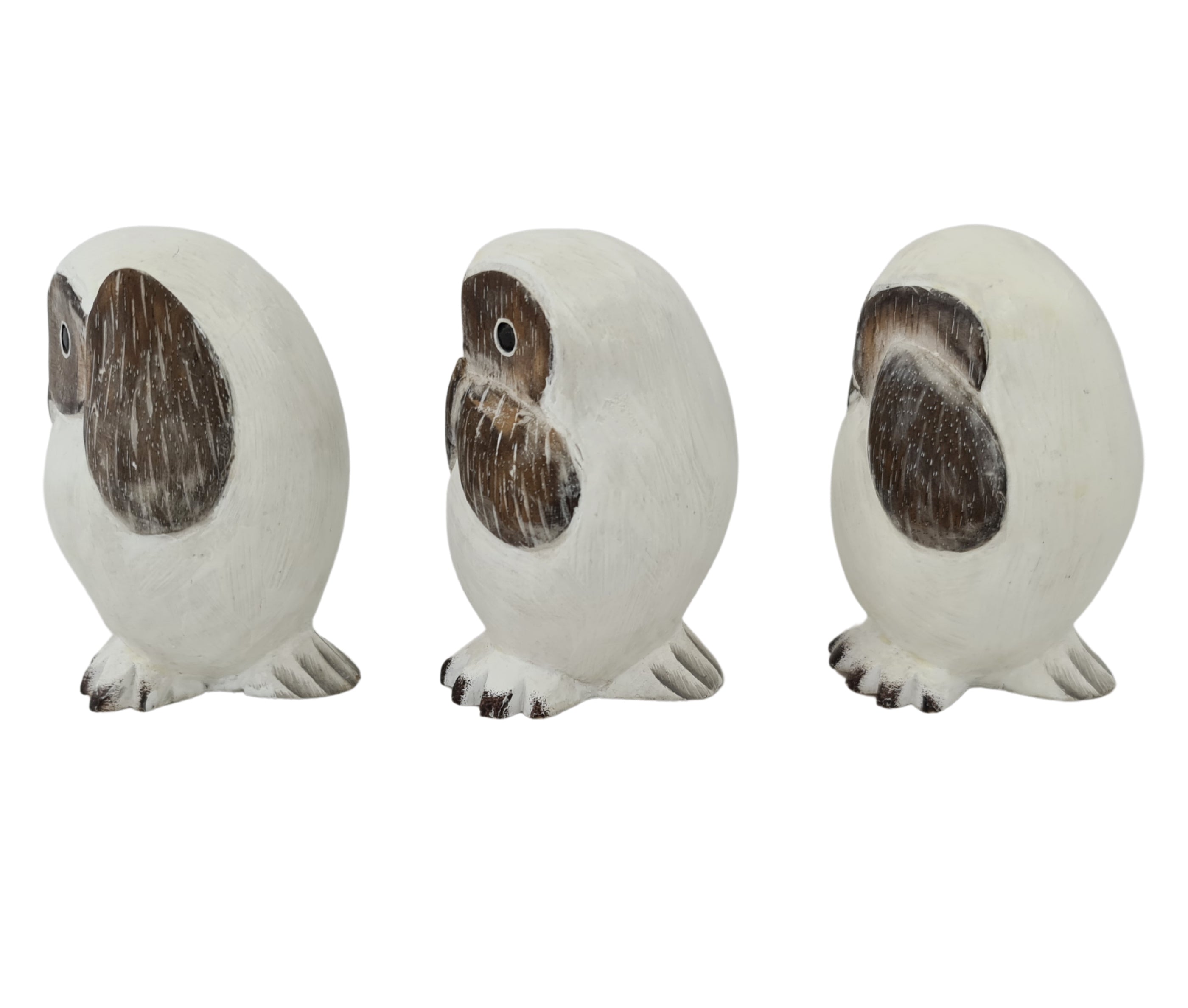 OWL FIGURINE x 3 - THREE CHEEKY OWLS, 10cmH - STANDING ORNAMENT - AUSTRALIA, SOUVENIR, GIFT, BIRD