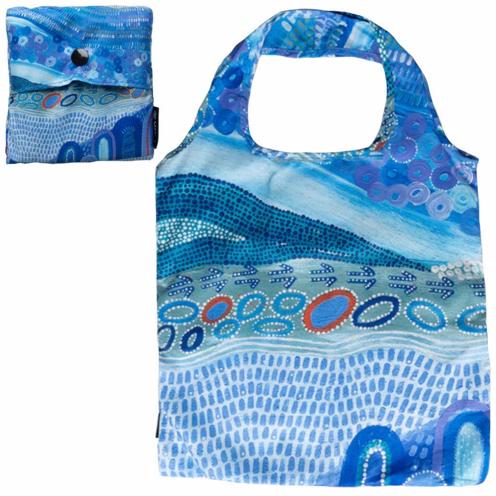 3 x SHOPPING BAGS, TOTE BAGS, BEACH BAGS, SWIMMING BAGS - ABORIGINAL ART - REUSABLE, WATERPROOF - ARTIST COLLECTION, JESSICA BEGG - AUSTRALIA, INDIGENOUS, SOUVENIR, GIFT
