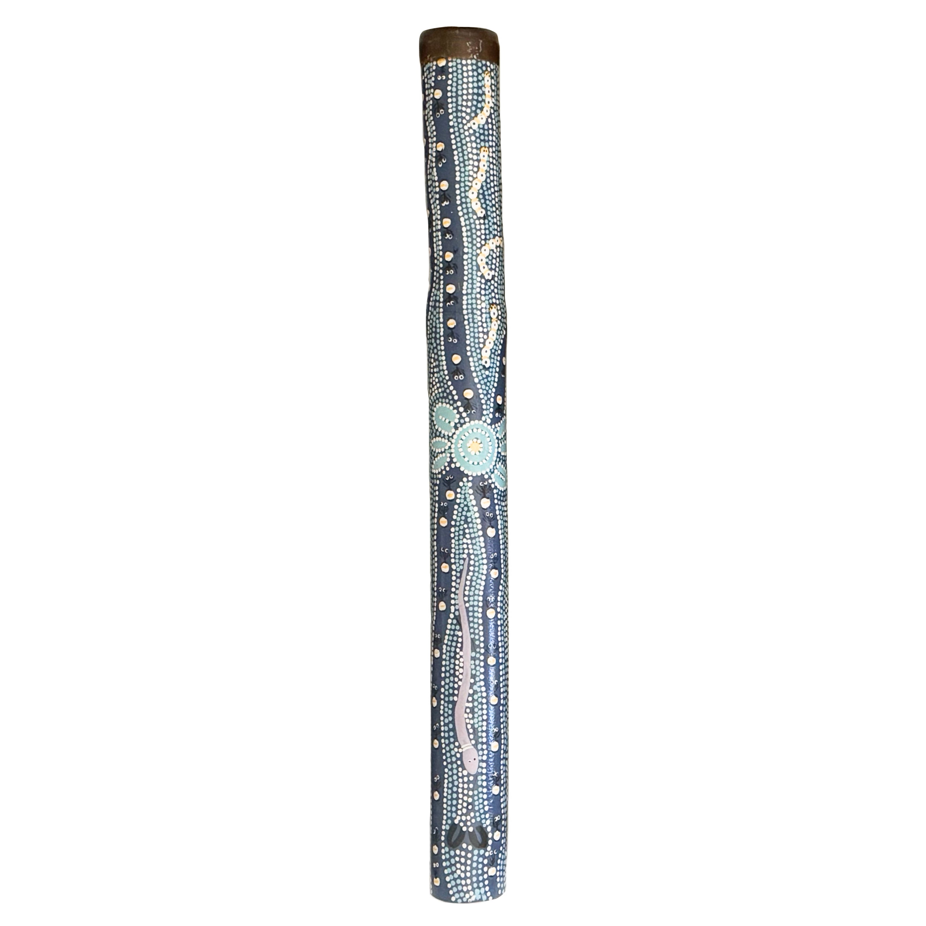 60cm / 24" DIDGERIDOO, BAMBOO - ABORIGINAL ART - BUSH TUCKER BLUE - AUSTRALIA, INDIGENOUS, SOUVENIR, GIFT