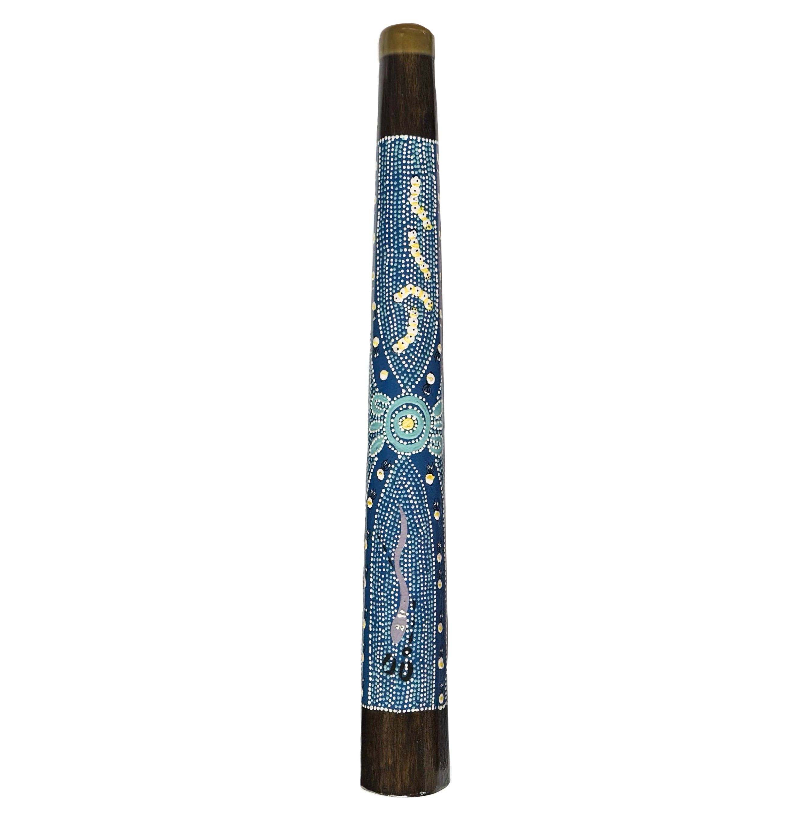 60cm / 24" DIDGERIDOO, HARDWOOD - ABORIGINAL ART - BUSH TUCKER BLUE - AUSTRALIA, INDIGENOUS, SOUVENIR, GIFT