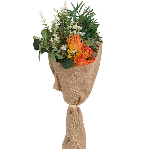 FLOWER BOUQUET, 50cmH - AUSTRALIAN NATIVES - ORANGE - ARTIFICIAL, GIFT, WEDDING, VASE, DECOR