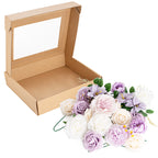 BOX OF FLOWERS - PURPLE & CREAM - PEONY & DAISY - ARTIFICIAL FLOWERS - MAKE YOUR OWN BOUQUET, DIY, WEDDING, BRIDESMAID, BRIDE