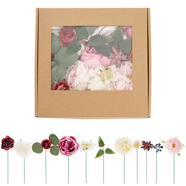 BOX OF FLOWERS - RED, PINK, WHITE & CREAM - ROSE, PEONY & BERRY - ARTIFICIAL FLOWERS - MAKE YOUR OWN BOUQUET, DIY, WEDDING, BRIDESMAID, BRIDE