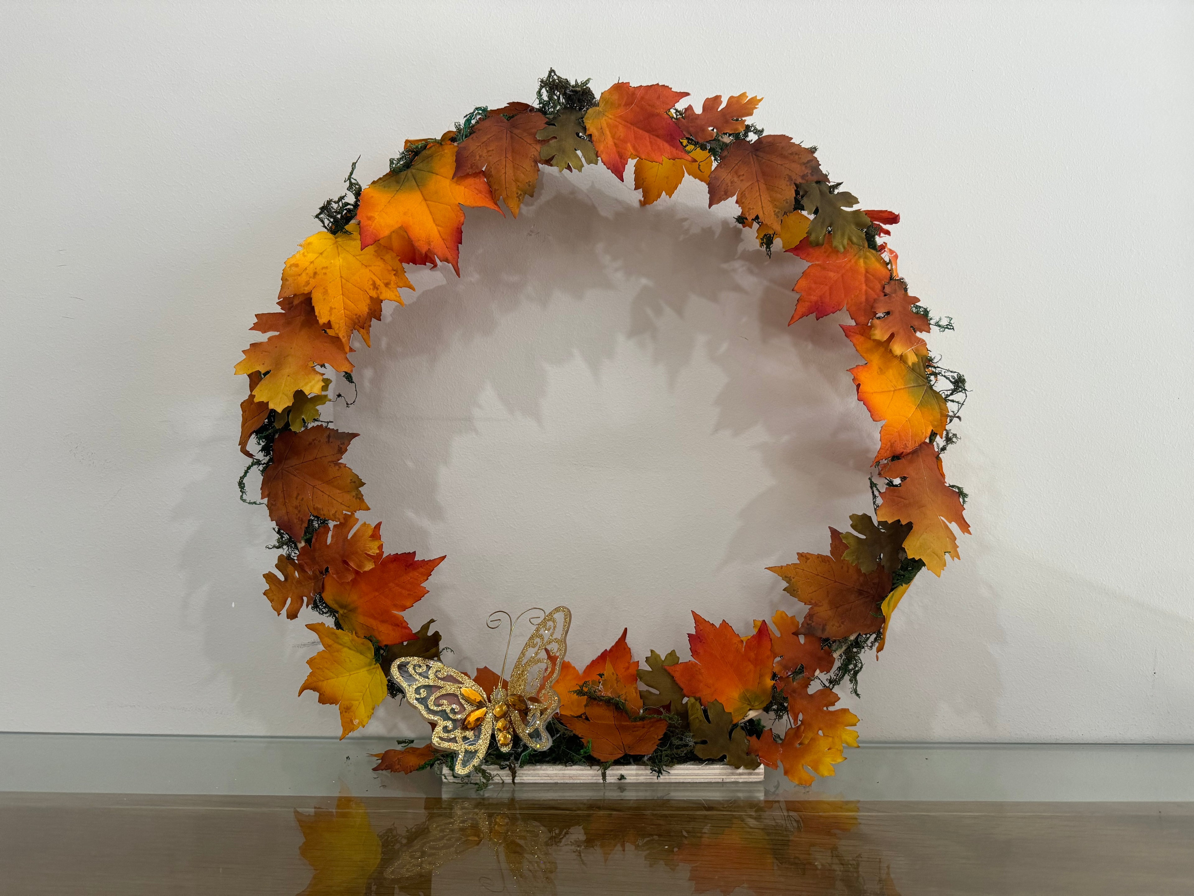 FALL WREATH, 40cm - STANDING, TABLE - HANDMADE - AUTUMN LEAVES, MAPLE LEAF, CHRISTMAS, GIFT