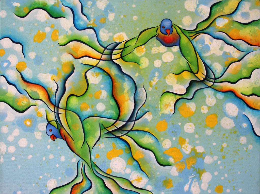 6 PLACEMATS + 6 COASTERS - MADE IN AUSTRALIA - WATERPROOF - RAINBOW LORIKEET BIRDS - SOUVENIR, GIFT