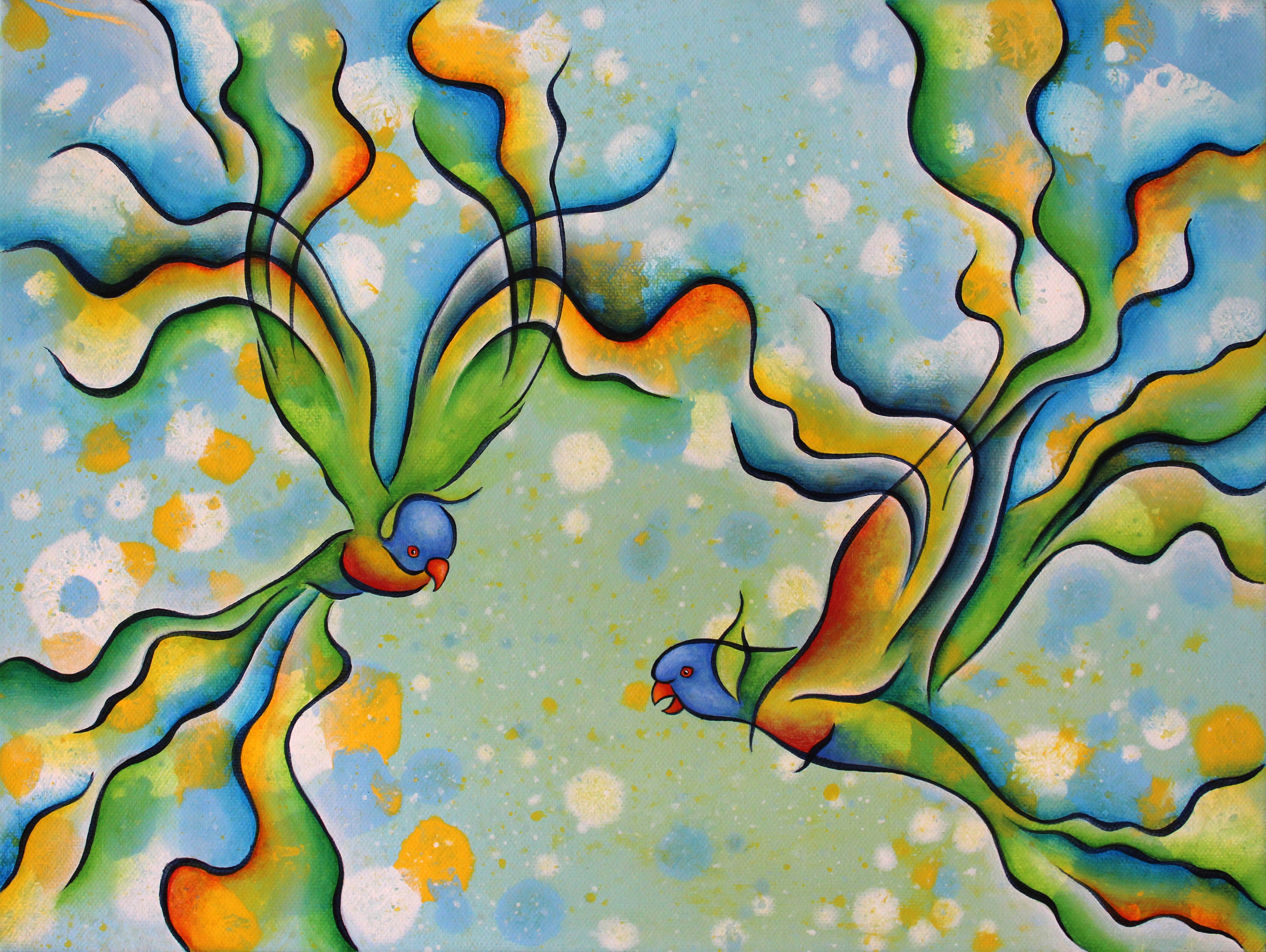 6 PLACEMATS + 6 COASTERS - MADE IN AUSTRALIA - WATERPROOF - RAINBOW LORIKEET BIRDS - SOUVENIR, GIFT