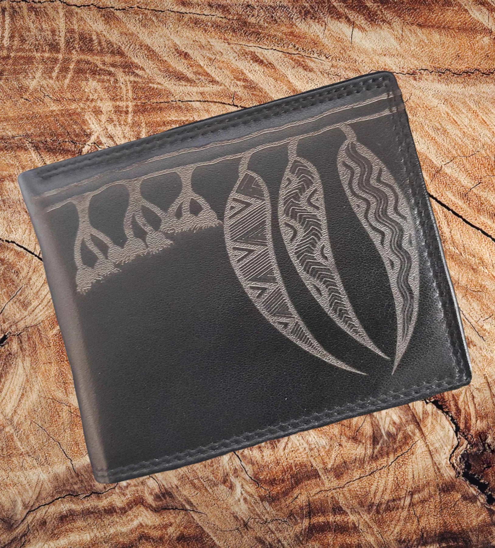 aboriginal leather wallet black