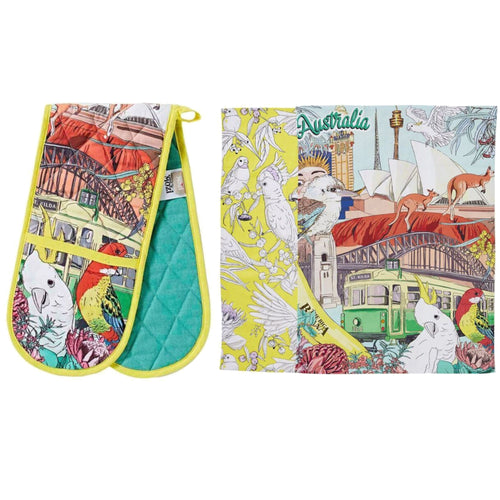australian tea towel, oven mitt