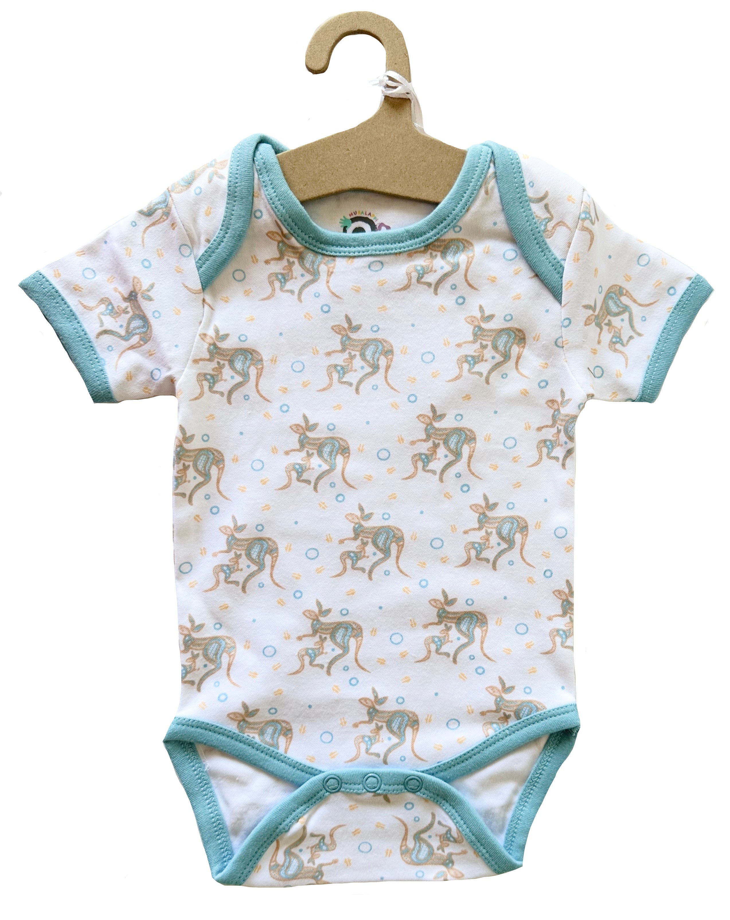 baby romper and bib kangaroo aqua