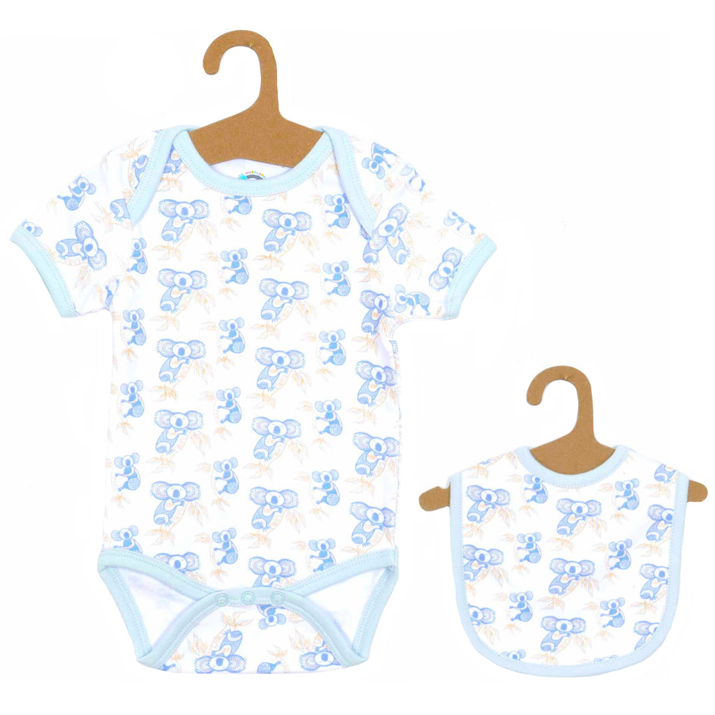 baby romper and bib koala blue