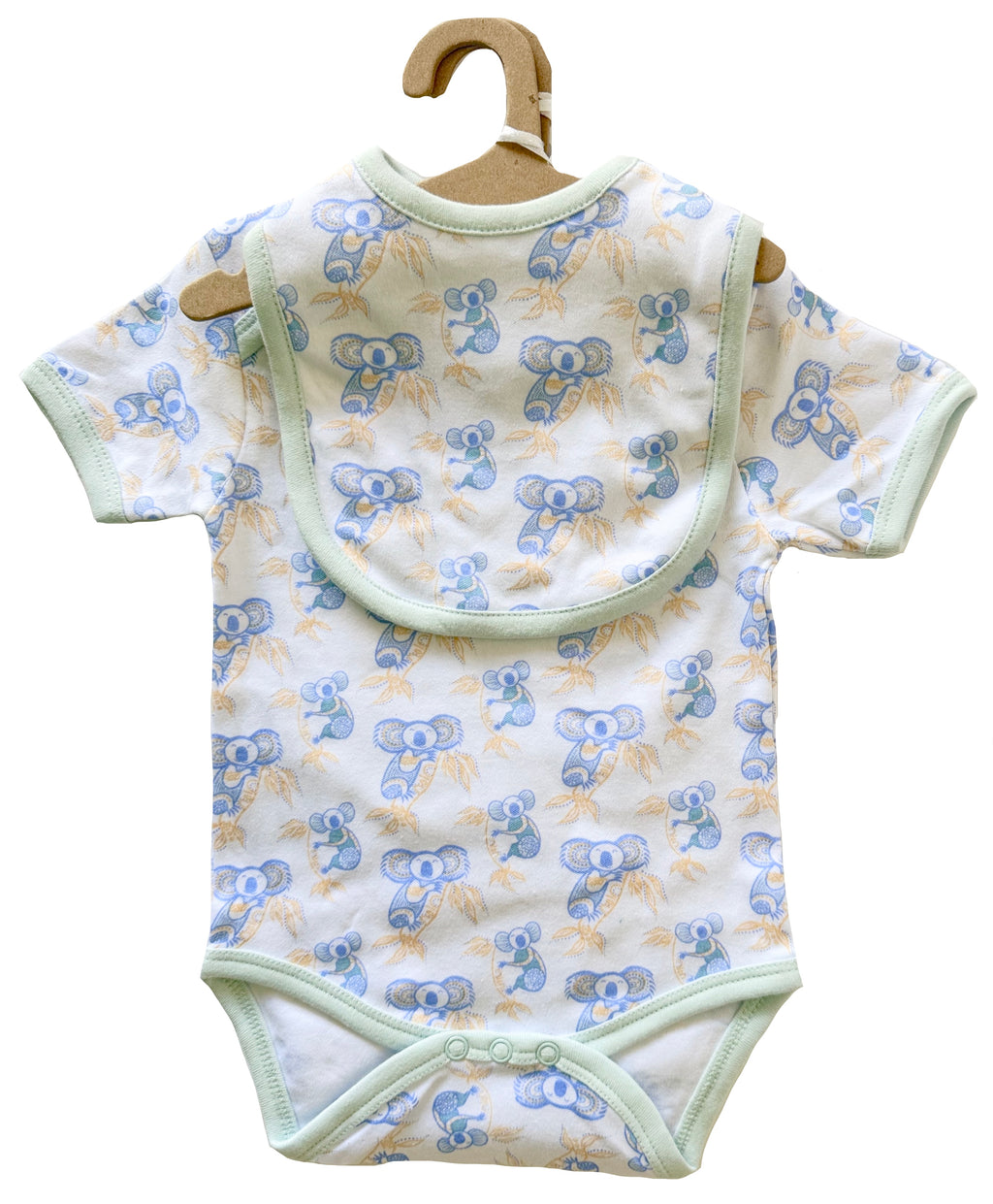 baby romper and bib koala blue