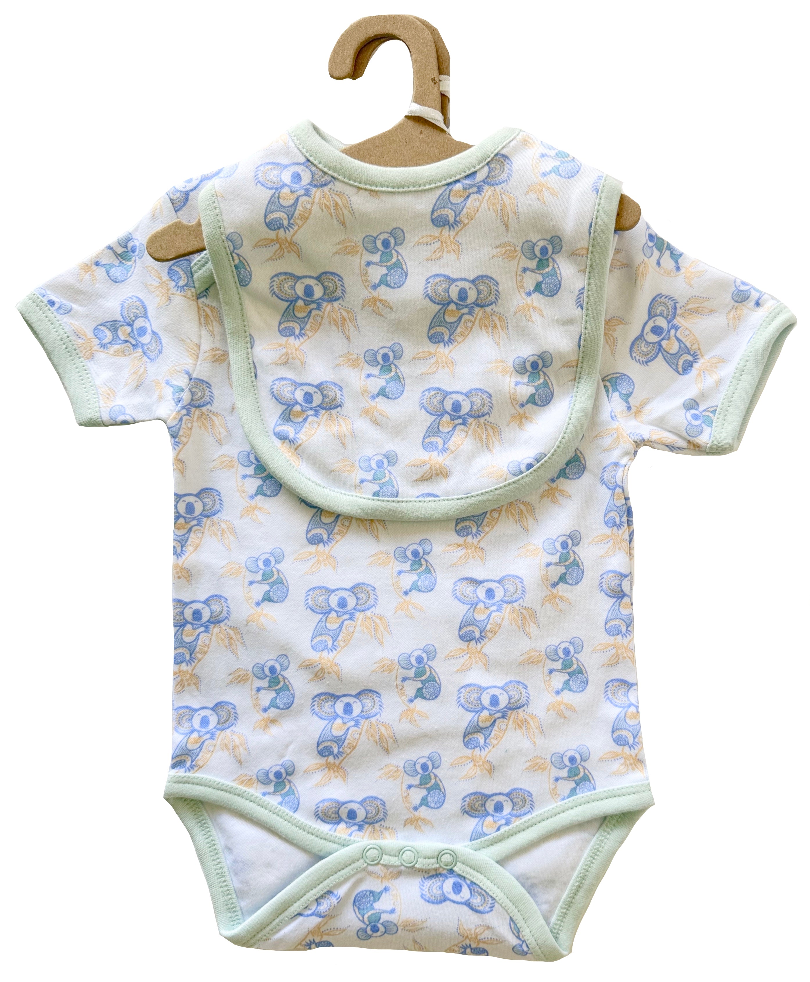baby romper and bib koala blue