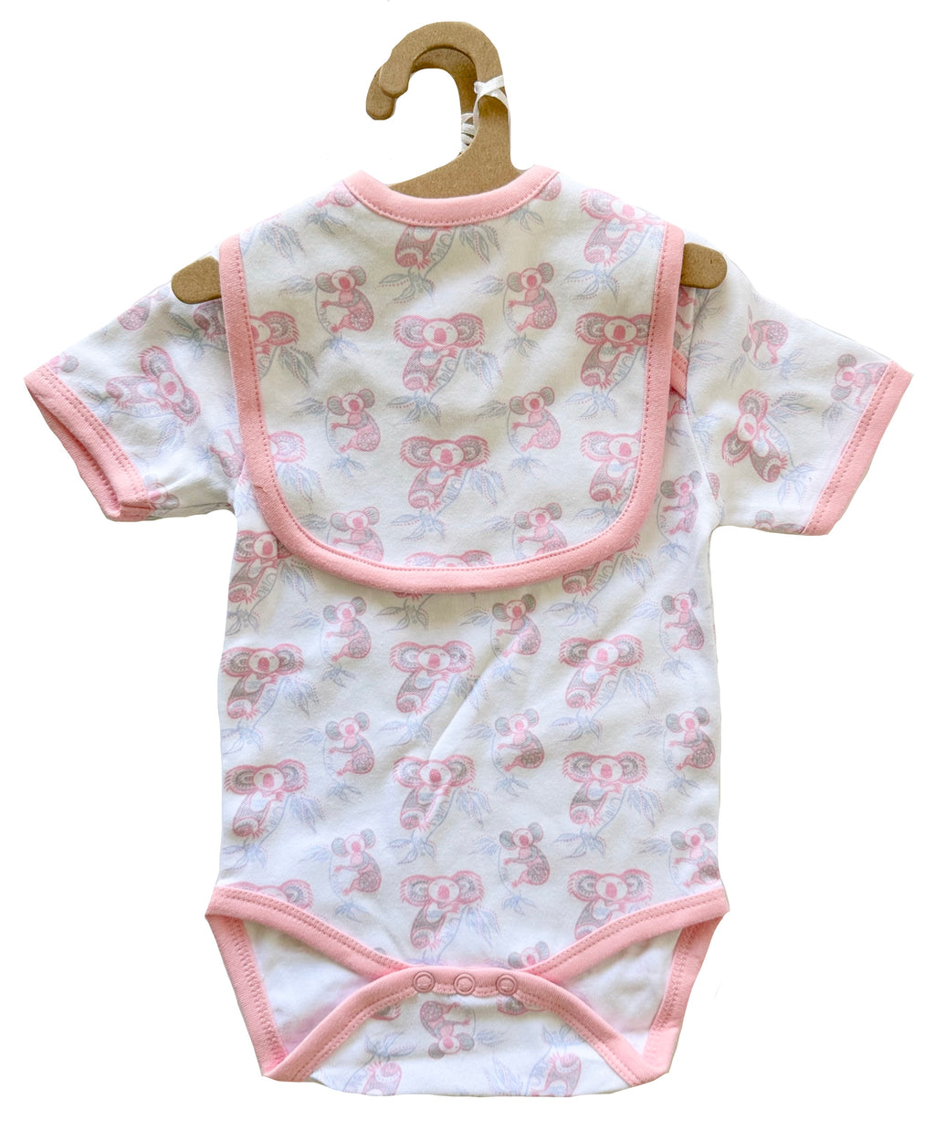 baby romper and bib koala pink