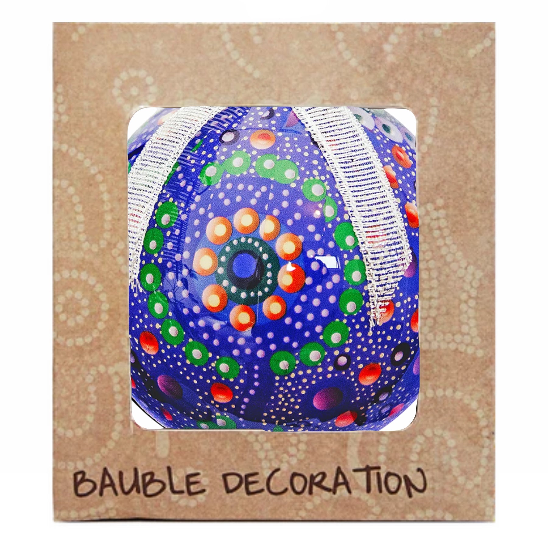 CHRISTMAS BAUBLE - HANGING - 75mm - ABORIGINAL ART - WATER IN THE DESERT - AUSTRALIA, INDIGENOUS, SOUVENIR, GIFT, XMAS TREE