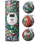 3 x CHRISTMAS BAUBLES -  HANGING, 80mmD - ABORIGINAL ART - CORAL HAYES - AUSTRALIA, INDIGENOUS, SOUVENIR, GIFT, XMAS TREE