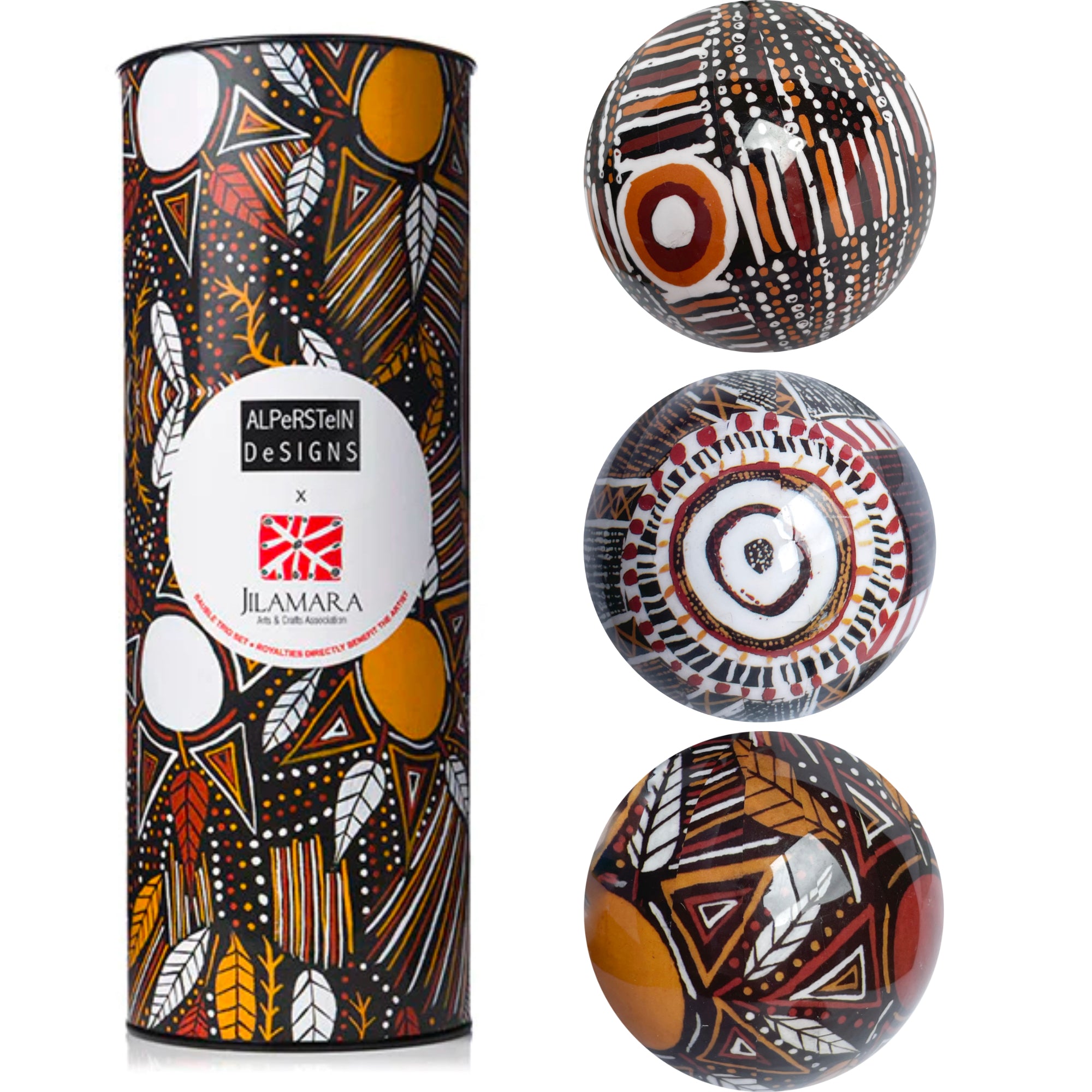 3 x CHRISTMAS BAUBLES -  HANGING, 80mmD - ABORIGINAL ART - JILMARA - AUSTRALIA, INDIGENOUS, SOUVENIR, GIFT, XMAS TREE