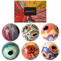 6 x CHRISTMAS BAUBLES -  HANGING, 80mmD - ABORIGINAL ART - MARTUMILI - AUSTRALIA, INDIGENOUS, SOUVENIR, GIFT, XMAS TREE
