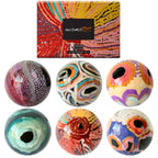 6 x CHRISTMAS BAUBLES -  HANGING, 80mmD - ABORIGINAL ART - MARTUMILI - AUSTRALIA, INDIGENOUS, SOUVENIR, GIFT, XMAS TREE