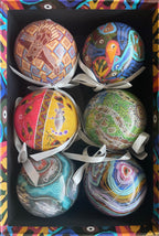 6 x CHRISTMAS BAUBLES -  HANGING, 80mmD - ABORIGINAL ART - THE TORCH - AUSTRALIA, INDIGENOUS, SOUVENIR, GIFT, XMAS TREE