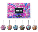 6 x CHRISTMAS BAUBLES -  HANGING, 80mmD - ABORIGINAL ART - WARLUKURLANGU - AUSTRALIA, INDIGENOUS, SOUVENIR, GIFT, XMAS TREE