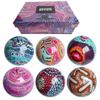 6 x CHRISTMAS BAUBLES -  HANGING, 80mmD - ABORIGINAL ART - WARLUKURLANGU - AUSTRALIA, INDIGENOUS, SOUVENIR, GIFT, XMAS TREE