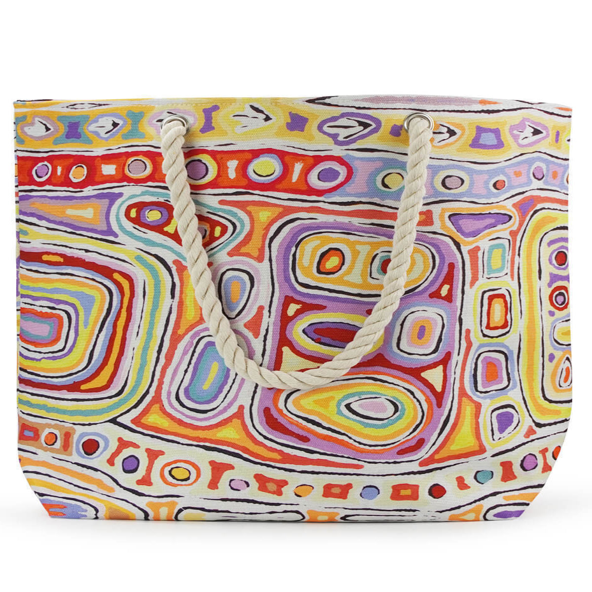 LARGE BEACH BAG, TOTE BAG, OVERNIGHT BAG - ABORIGINAL ART - FELICITY ROBERTSON - AUSTRALIA, INDIGENOUS, SOUVENIR, GIFT