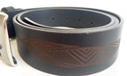 MENS BELT - 100% LEATHER - BLACK - MEDIUM, 36-38" - MADE IN AUSTRALIA - ABORIGINAL ART - GUM LEAVES - AUSTRALIA, INDIGENOUS, SOUVENIR, GIFT