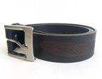 MENS BELT - 100% LEATHER - BLACK - MEDIUM, 36-38" - MADE IN AUSTRALIA - ABORIGINAL ART - GUM LEAVES - AUSTRALIA, INDIGENOUS, SOUVENIR, GIFT