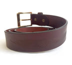 MENS BELT - 100% LEATHER - BROWN - XL, 44-46" - MADE IN AUSTRALIA - ABORIGINAL ART - GUM LEAVES - AUSTRALIA, INDIGENOUS, SOUVENIR, GIFT
