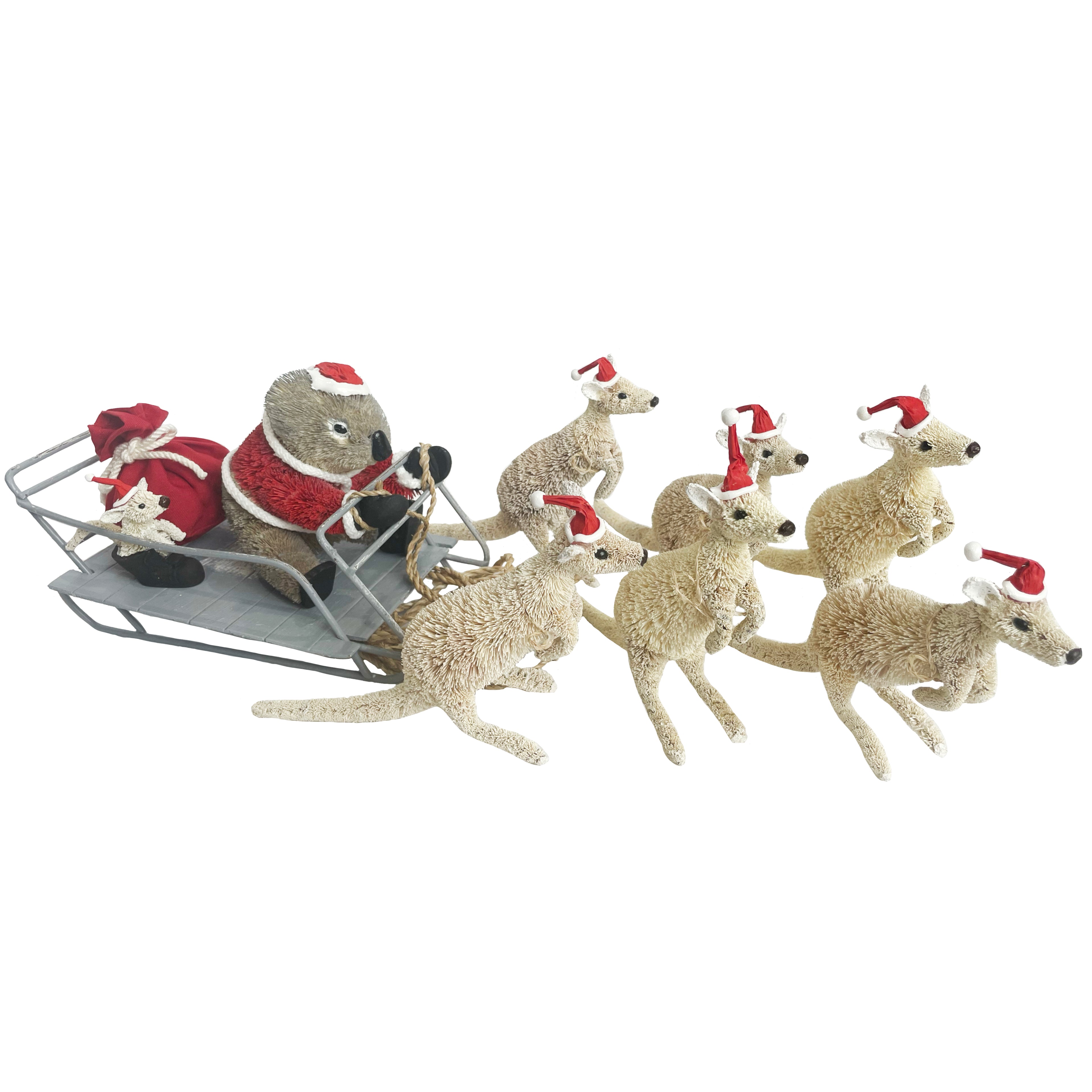 CHRISTMAS SCENE - 10 PIECE SET - AUSTRALIA ANIMALS - KANGAROO, KOALA, SANTA, SLEIGH - AUSTRALIA, SOUVENIR, GIFT, XMAS
