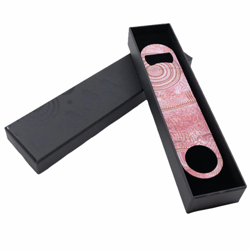 BOTTLE OPENER - ABORIGINAL ART - STAINLESS STEEL - WAMBUWANBUNMARRA - AUSTRALIA, INDIGENOUS, SOUVENIR, GIFT