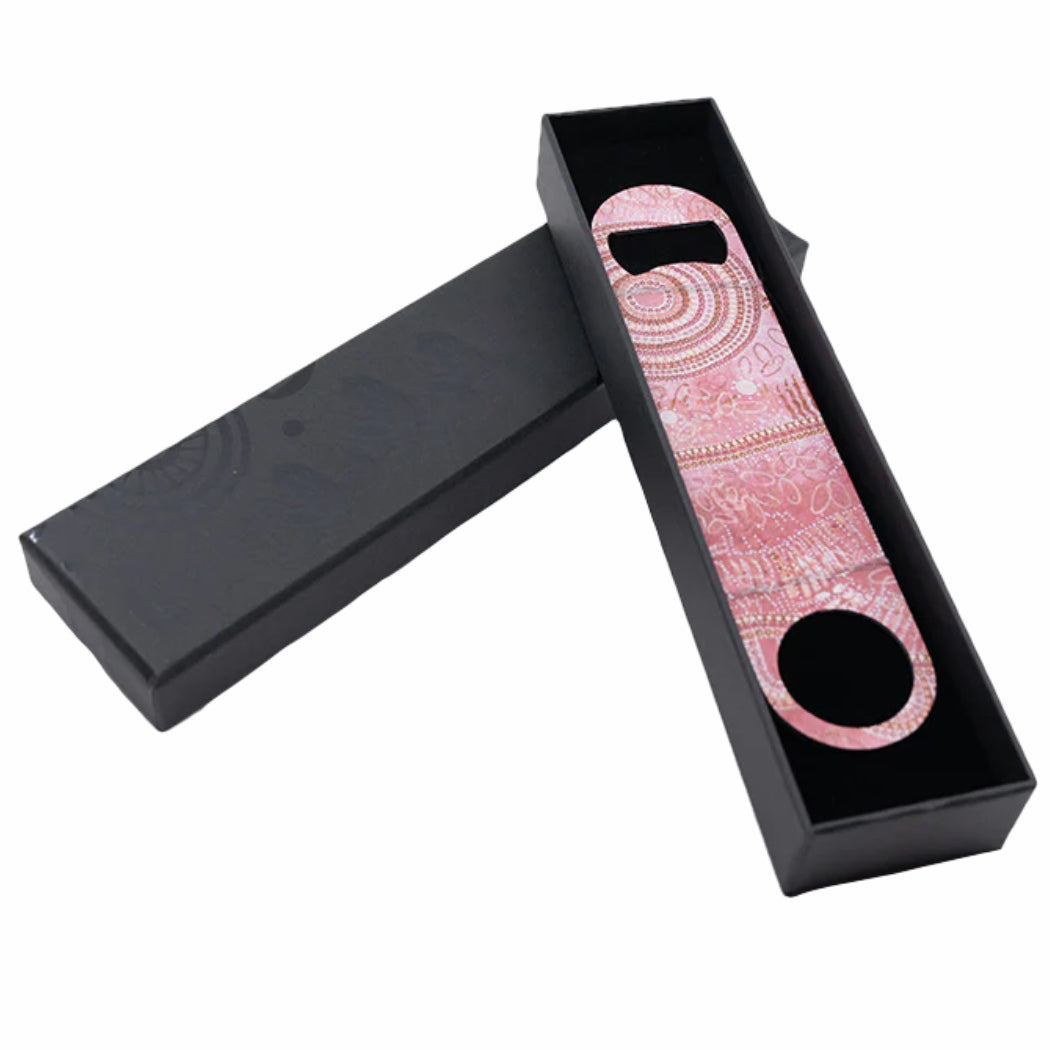 BOTTLE OPENER - ABORIGINAL ART - STAINLESS STEEL - WAMBUWANBUNMARRA - AUSTRALIA, INDIGENOUS, SOUVENIR, GIFT