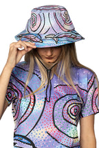 BUCKET HAT, 57cm - ABORIGINAL ART - YURA BUANGANJIN - DRAWSTRING CORD - AUSTRALIA, INDIGENOUS, SOUVENIR, GIFT