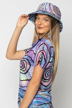 BUCKET HAT, 57cm - ABORIGINAL ART - YURA BUANGANJIN - DRAWSTRING CORD - AUSTRALIA, INDIGENOUS, SOUVENIR, GIFT